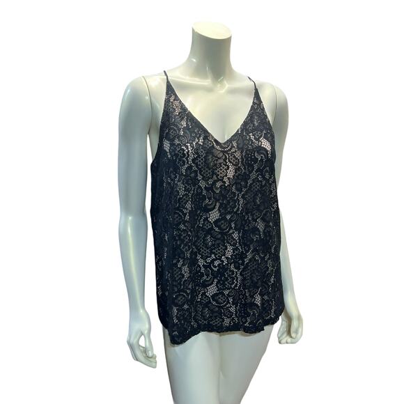 LOFT Black Lace Tank Top Nude Liner Camisole Spaghetti Strap Size M - Picture 12 of 12